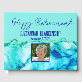 Happy Retirement Blue Green Waterverf Custom Gastenboek