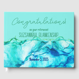 Happy Retirement Blue Green Waterverf Custom Gastenboek