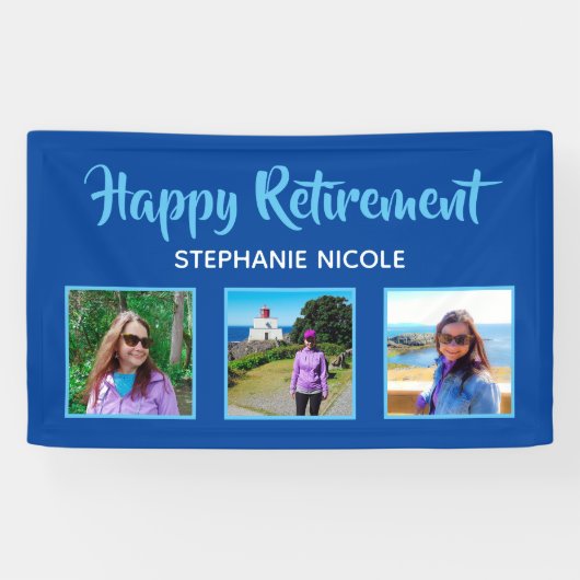 Happy Retirement Blue Multiple Photos Spandoek (Horizontaal)