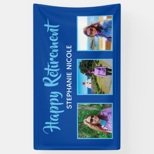 Happy Retirement Blue Multiple Photos Spandoek (Verticaal)