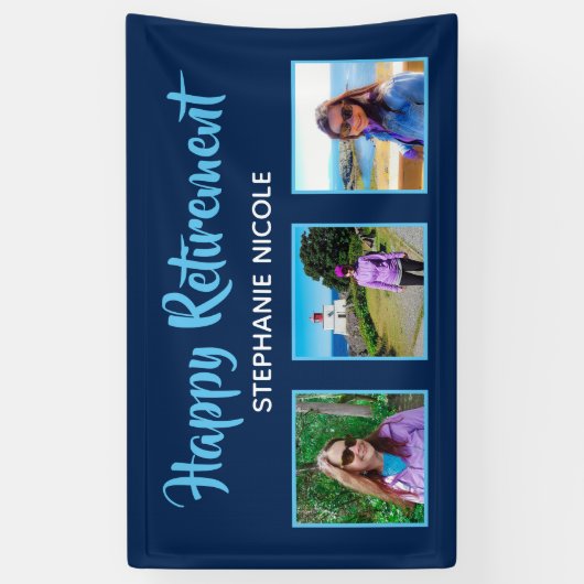 Happy Retirement Blue Multiple Photos Spandoek (Verticaal)