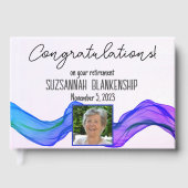 Happy Retirement Blue Paars Waterverf Aangepast Gastenboek (Voorkant)