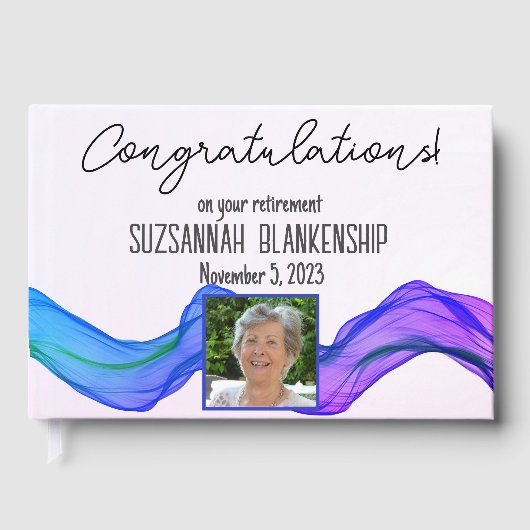 Happy Retirement Blue Paars Waterverf Aangepast Gastenboek (Voorkant)