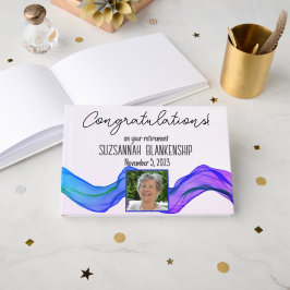 Happy Retirement Blue Paars Waterverf Aangepast Gastenboek