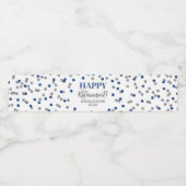 Happy Retirement Blue Silver Confetti Waterfles Etiket (Enkel label)