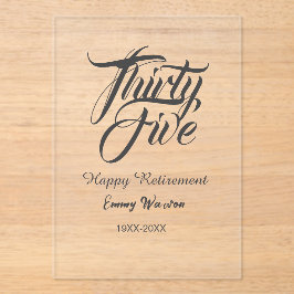 Happy retirement bold letter name year elegant sim acryl uitnodigingen