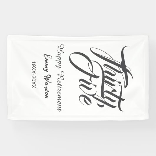 Happy retirement bold letter name year elegant sim spandoek (Horizontaal)