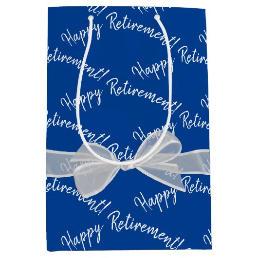 Happy Retirement bow op blauw Medium Cadeauzakje (Voorkant)