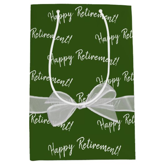 Happy Retirement Bow op groen Medium Cadeauzakje (Voorkant)