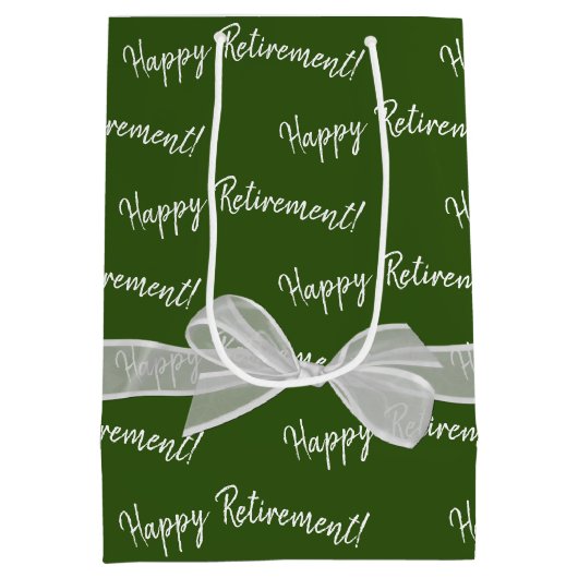 Happy Retirement Bow op groen Medium Cadeauzakje (Achterkant)