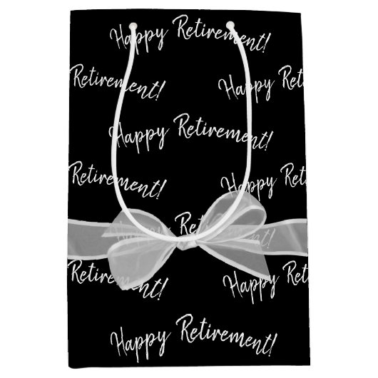Happy Retirement bow op zwart Medium Cadeauzakje (Voorkant)