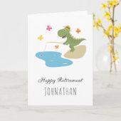 Happy Retirement Cartoon Dinosaurus Gevist Kaart (Gele Bloem)