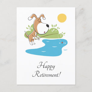 Happy Retirement Cartoon Hond Puppy Gevist Angler Feestdagenkaart