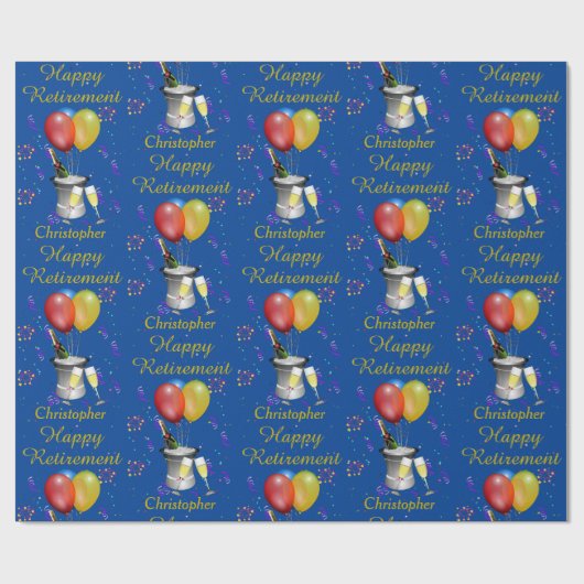 Happy Retirement Celebration Sparking Wine Blue Cadeaupapier (Vlak)