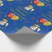 Happy Retirement Celebration Sparking Wine Blue Cadeaupapier (Hoek)