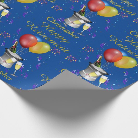 Happy Retirement Celebration Sparking Wine Blue Cadeaupapier (Hoek)