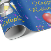 Happy Retirement Celebration Sparking Wine Blue Cadeaupapier (Rol Hoek)