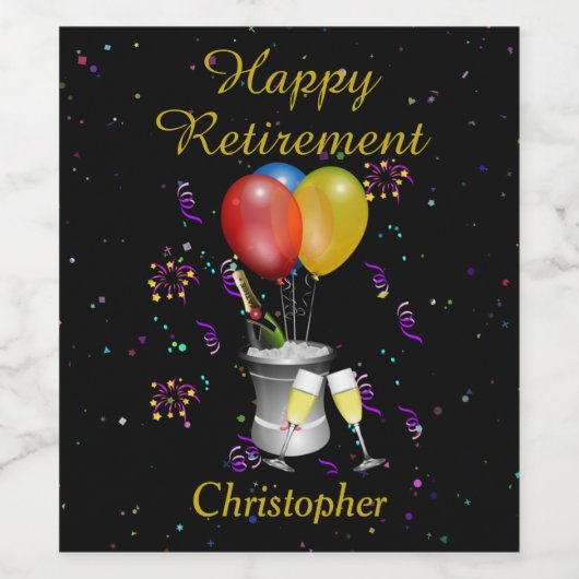 Happy Retirement Celebrble en ballonnen Wijn Etiket (Enkel label)