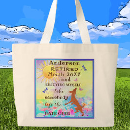 Happy Retirement Cute Dancing Dog Jumping with Joy Grote Tote Bag