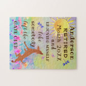 Happy Retirement Cute Dancing Dog Jumping with Joy Legpuzzel (Horizontaal)