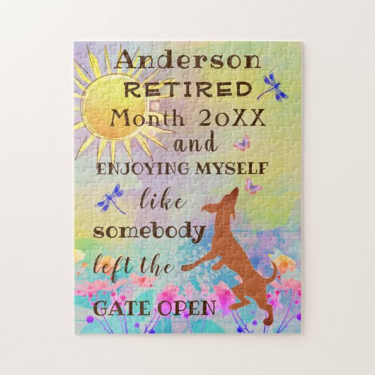 Happy Retirement Cute Dancing Dog Jumping with Joy Legpuzzel (Verticaal)