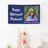 Happy Retirement Dark Blue Photo Retirement Party Spandoek (Insitu)