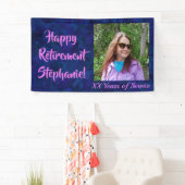Happy Retirement Dark Blue Photo Retirement Party Spandoek (Insitu)