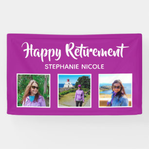 Happy Retirement Donker Roze Meerdere foto's Spandoek