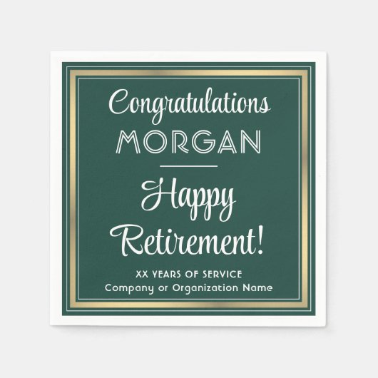 Happy Retirement Elegant Groen en Goud Partij Servet (Voorkant)