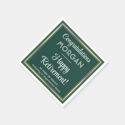 Happy Retirement Elegant Groen en Goud Partij Servet (Hoek)