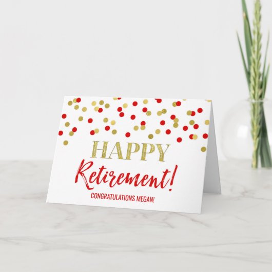 Happy Retirement Felicitaties Red Gold Stippen Kaart (Voorkant)