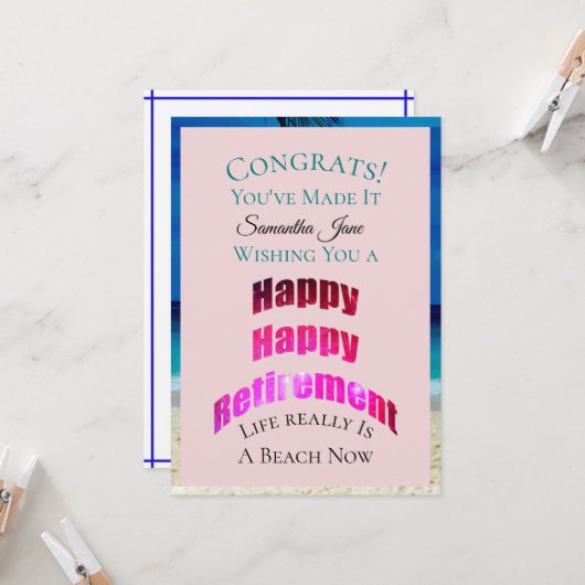 Happy Retirement feliciteert haar naam - Kaart (Voorkant / Achterkant in situ)
