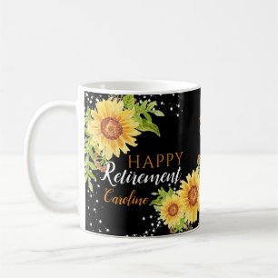 Happy Retirement Floral Personalized Black Mok