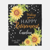 Happy Retirement Floral Sunflower Black Fleece Deken (Voorkant)