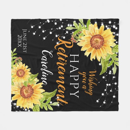 Happy Retirement Floral Sunflower Black Fleece Deken (Voorkant (Horizontaal))