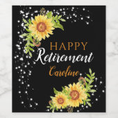 Happy Retirement Floral Sunflower Black Wijn Etiket (Enkel label)