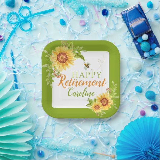 Happy Retirement Floral Sunflower Papieren Bordje (Feest)