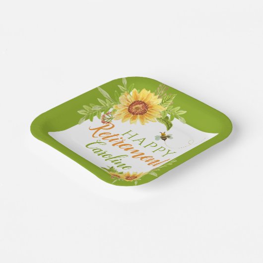Happy Retirement Floral Sunflower Papieren Bordje (Gebogen)
