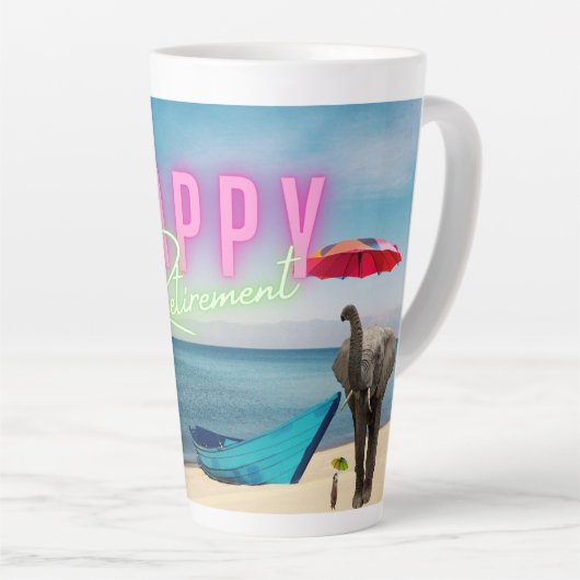 Happy Retirement Funny Surreal Beach Scene Latte Mok (Rechterhoek)