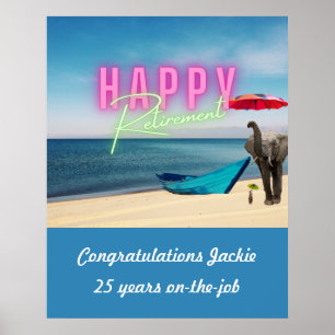 Happy Retirement Funny Surreal Beach Scene Poster