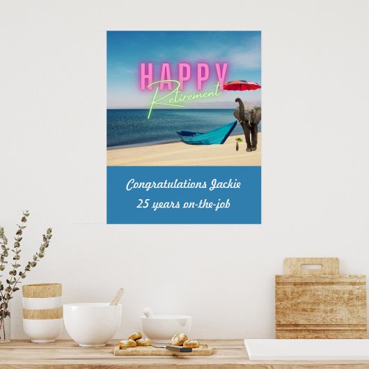 Happy Retirement Funny Surreal Beach Scene Poster (Keuken)