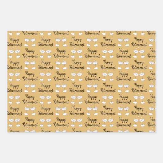 Happy Retirement Gefeliciteerd Patterned Set 3 Inpakpapier Vel (Voorkant)