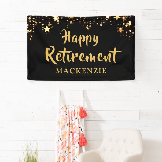 HAPPY RETIREMENT Gepersonaliseerde Black en Gold S Spandoek (Insitu)