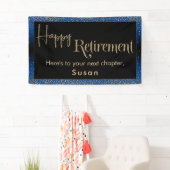 Happy Retirement Gold Confetti, felblauw Spandoek (Insitu)