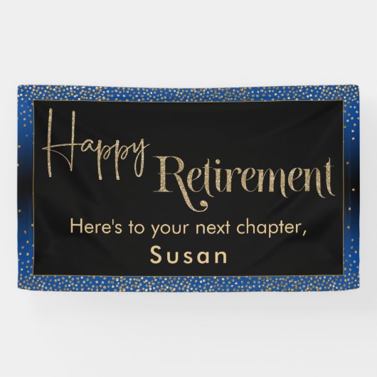 Happy Retirement Gold Confetti, felblauw Spandoek (Horizontaal)