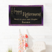 Happy Retirement Gold Confetti, felle Paarse Spandoek (Insitu)