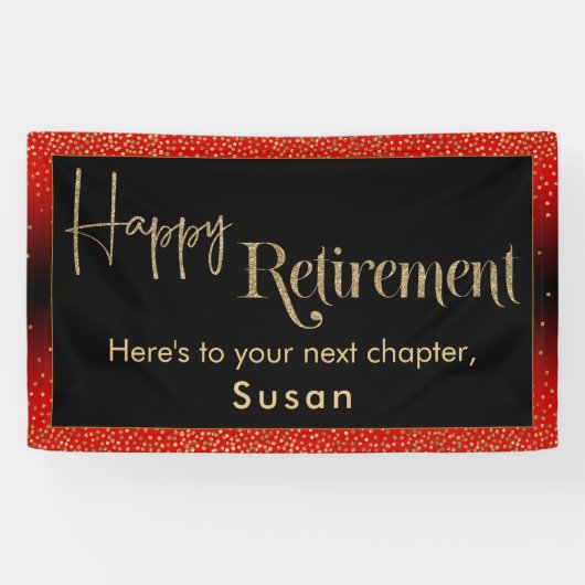 Happy Retirement Gold Confetti, felrood Spandoek (Horizontaal)