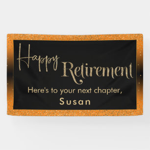 Happy Retirement Gold Confetti, helder Sinaasappel Spandoek