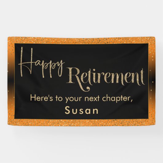 Happy Retirement Gold Confetti, helder Sinaasappel Spandoek (Horizontaal)