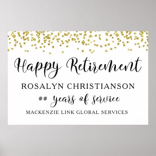 Happy Retirement Gold Confetti Script Aangepast Poster (Voorkant)